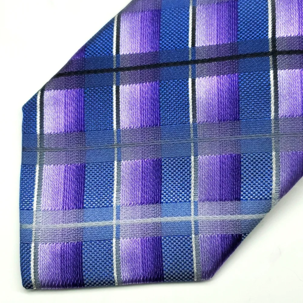 VAN HUESEN Purple Blue Diagonal Line Silk Tie EUC